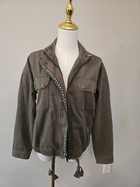 Lucky Brand Olive Greeb Utility Jacket with Embroidered Trim